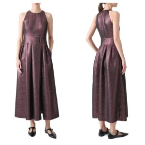 Image of sale on Metallic Crepe Belted Midi-dress