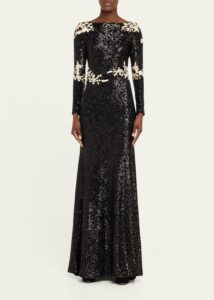 Image of sale on Floral Embroidered Sequined Trumpet Gown