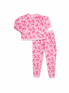 Image of sale on Girls 2pc Snuggle Up Bow Print Pajamas Set