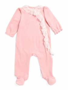 Image of sale on Newborn Girls Lace Cascade Velour Footie Pajamas