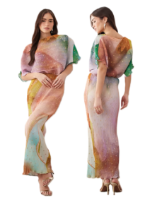 Image of sale on Tilly Abstract Slanted Boat Neck Midaxi Dress in Ombré
