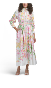 Image of sale on Floral Print Belted Maxi Shirt Dress