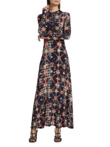 Image of sale on Naia Ruched Printed Jersey Maxi Dress