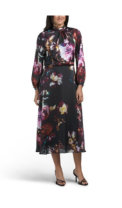 Image of sale on Twill Floral Printed Tie Neck Dress