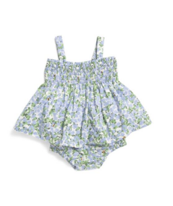 Image of sale on Cotton Infant Girls Blue Hydrangea Hazel Romper 3-18m
