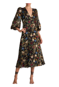 Image of sale on Mona Floral Burnout Long Sleeve Midi Dress