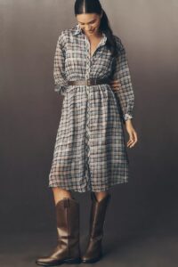 Image of sale on En Saison Briar Long-sleeve Midi Shirt Dress