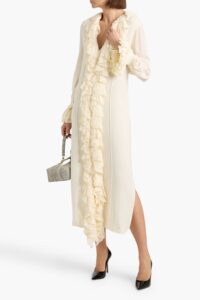 Image of sale on Rachel Ruffled Silk Crepe De Chine Midi Dress