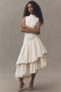 Image of sale on Amur Eleonora Asymmetric Tiered Stretch Sequin Midi Dress