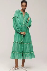 Image of sale on Celiab Linen Blend Long-sleeve Maxi Shirt Dress
