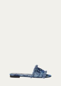 Image of sale on Sunshine Floral Denim Frayed Slide Sandals