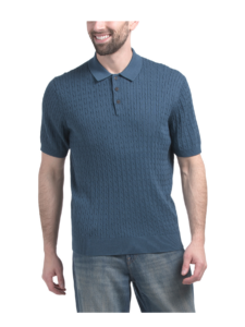 Image of sale on Short Sleeve Micro Cable Knit Polo Sweater