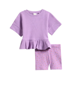 Image of sale on Kids’ Frill Rib Top and Floral Shorts Set