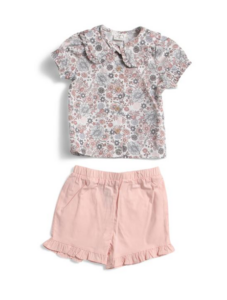 Image of sale on Infant Girls Ruffle Collar Floral Top and Woven Shorts Set Size 3-24m