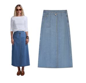 Image of sale on Pinstripe Wrap Denim Skirt