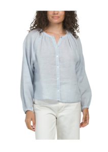 Image of sale on Linen Blend Raglan Sleeve Button Down Blouse