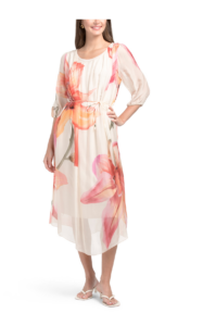 Image of sale on Long Sleeve Flowers Belted Dress