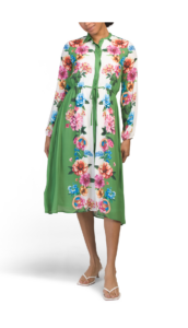 Image of sale on Long Sleeve Button Down Midi Dress with Waist Tie