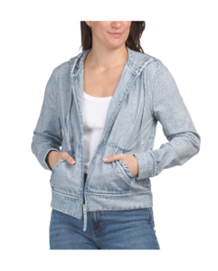 Image of sale on Knit Denim Zip Front Hooded Jacket