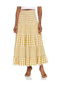 Image of sale on Mixed Print Tiered Cotton Gingham Maxi Skirt