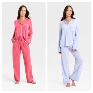 Image of sale on Women’s Cloud Knit Long Sleeve Notch Collar Top and Pants Pajama Set – Auden™ Light Blue M