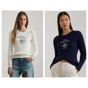 Image of sale on Petite Embroidered-crest Crew Neck Sweater