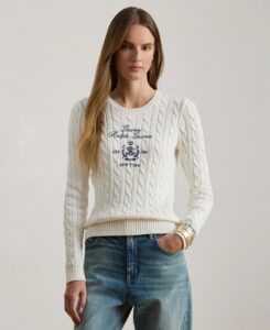 Image of sale on Women’s Embroidered-crest Cable-knit Sweater