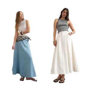 Image of sale on Topshop Denim Circle Seamed Maxi Skirt in Bone