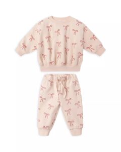 Image of sale on Girls’ Relaxed Fleece Bow Print Sweatshirt & Joggers – Baby