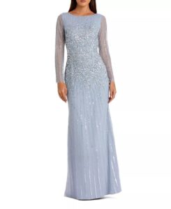 Image of sale on High Neck Sequin Embellished Long Sleeve a Line Gown