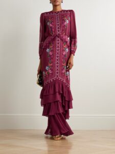 Image of sale on Isa Long-c Ruffled Floral-print Silk Crepe De Chine Gown