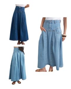 Image of sale on Denim Pleated Yoke Maxi Skirt