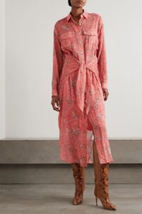 Image of sale on Anesy Gathered Printed Cotton and Silk-blend Crepon Midi Shirt Dress