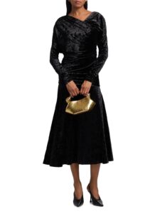 Image of sale on Ruched Velour Jersey A-line Midi-dress