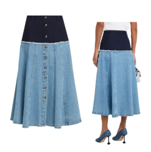Image of sale on Veena Colorblock Denim Midi Skirt