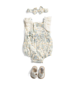Image of sale on Newborn Girls Floral Printed Bubble Romper with Headband and Sandals