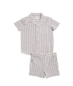 Image of sale on Toddler Boys Woven Striped Button Up Shirt and Shorts Size 2-4