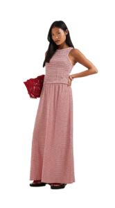Image of sale on Petite Sleeveless Maxi Smock Dress in Red Gingham