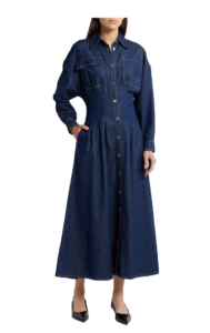 Image of sale on Nipped Long Sleeve Twill Maxi Dress