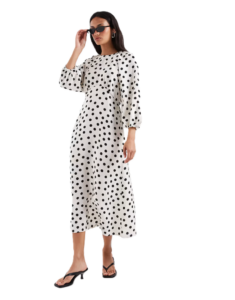 Image of sale on Belt Detail Maxi Dress in White Polka Dot Print