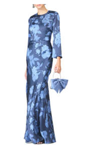 Image of sale on Alex Crystal Detail Floral Long Sleeve Satin Crepe Gown