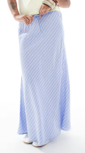 Image of sale on Petite High Waist Maxi Skirt in Diagonal Blue Stripes