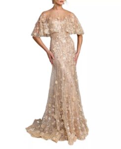 Image of sale on Chiffon Lace Floral Caplet Sleeve Trumpet Gown