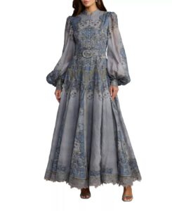Image of sale on Petite Baroque Print Bishop Sleeve A-line Ankle Dress
