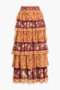 Image of sale on Tiered Floral-print Crepe De Chine Maxi Skirt