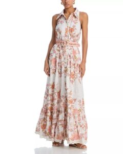 Image of sale on Floral Buckle Belt Button Front Maxi Dress