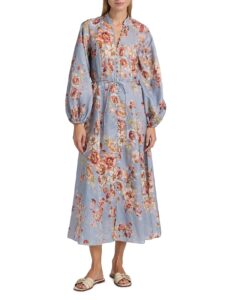 Image of sale on Awaken Billow Linen Midi-dress