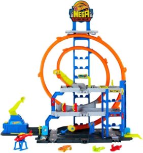 Image of sale on Ot Wheels Toy Car Track Set with Die-cast Car & Helicopter, 2 Loops