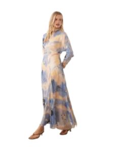 Image of sale on High Neck Maxi Dress with Asymmetric Waist in Blue Floral