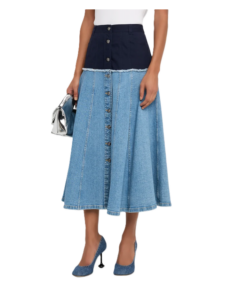 Image of sale on Veena Colorblock Denim Midi Skirt
